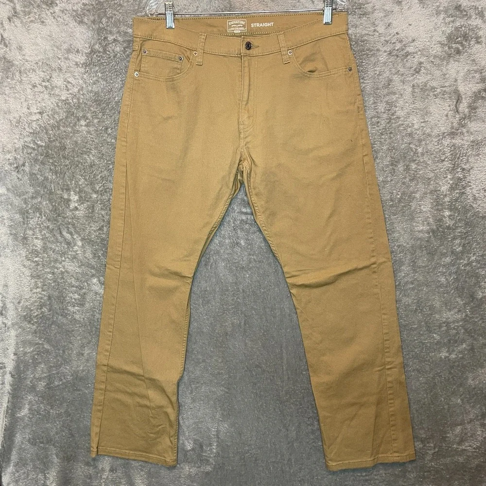 Signature Levis Mens Straight Leg Khaki Jean 36x32 Smart Casual Elevated Relaxed